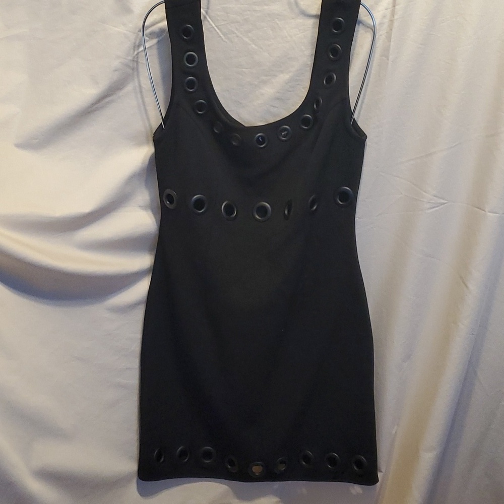 Topshop Black Grommet Mini Dress SZ 4